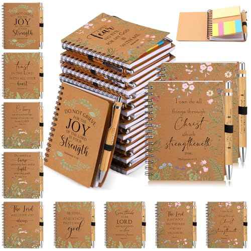 20 Sets Christian Spiral Notebooks Bulk Inspirational Religious Bible Verse Prayer Notepad with Sticky Note Pen Christmas Gifts for Church Study Group Member Vbs Sunday School (Kraft)