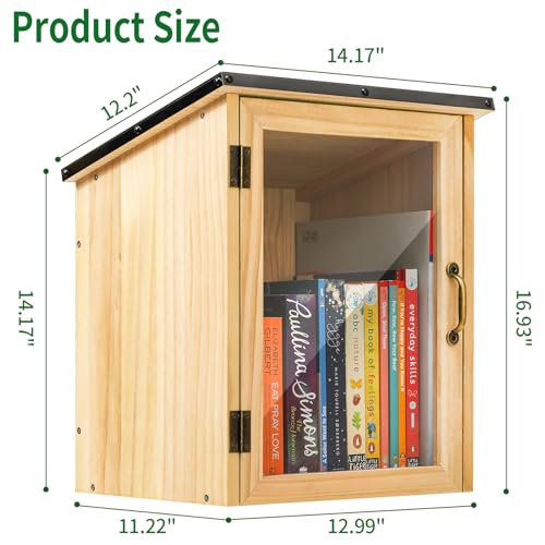 12.99 x 11.22 x 16.93 Inch Waterproof Outdoor Library Book Box - Wooden Community Sharing Cabinet