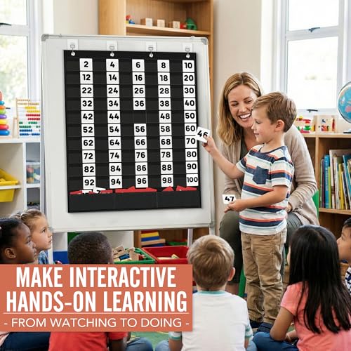 Black Hundreds Pocket Chart with 100+1 Pockets for Classroom Math and Learning - Teacher Supplies