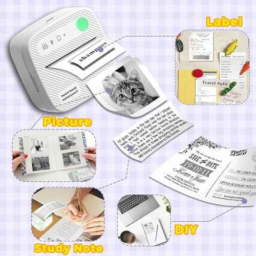 Aimery Mini Printer with 5 Rolls Sticker Paper, Bluetooth Portable Sticker Printer Efficiently and Quickly, Thermal Printer for Study Notes, DIY, Label, Free App with Multiple Templates-Printer