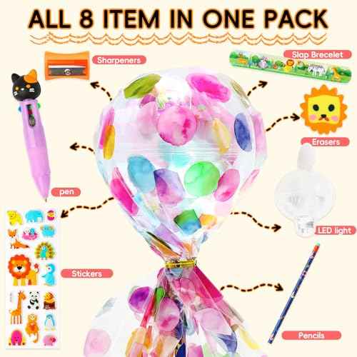 24Pack Giant Lollipop Return Gifts for Birthday Party, Giant Lollipop with Pencils, Stickers, Erasers, 4-in-1 Pen, for Classroom School Exchange Party Supplies