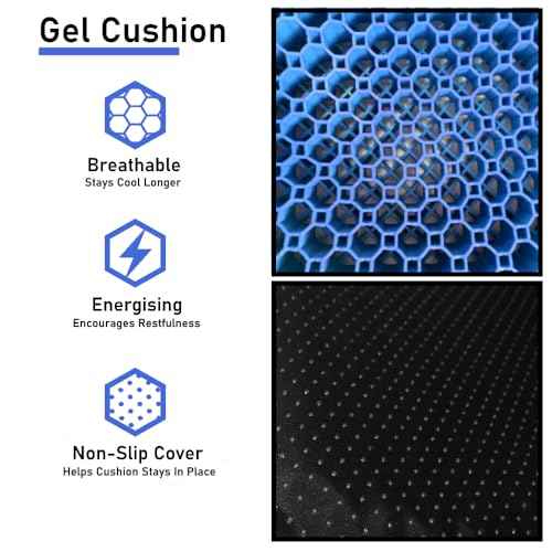 Blue Gel TPU Seat Cushion ? Contoured Honeycomb Cooling Gel Cushion for Long Sitting, Pressure Relief for Tailbone & Sciatica, Non-Slip Washable Cover ? 15.35 x 12.6 in