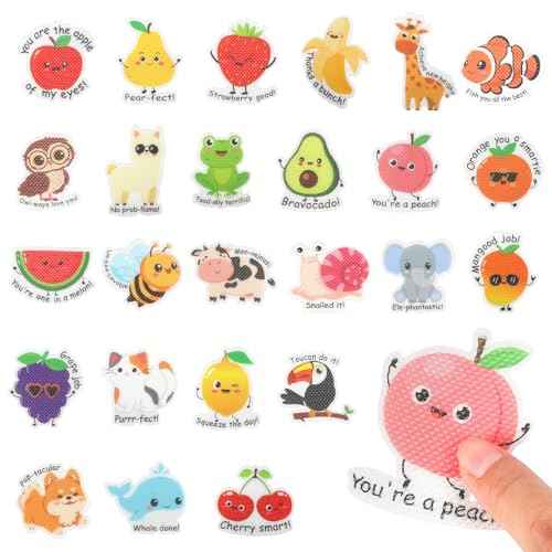 50 Pcs Anxiety Sensory Stickers Motivational Textured Calm Strips Cute Animals Fruits Reward Calm Stickers Mood Calming Stress Anxiety Relief Sticker for Adult Teen Classroom Must Haves Supplies