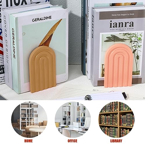 Harloon 4 Pcs Boho Rainbow Wooden Bookends with Colorful Arches, Stable & Decorative