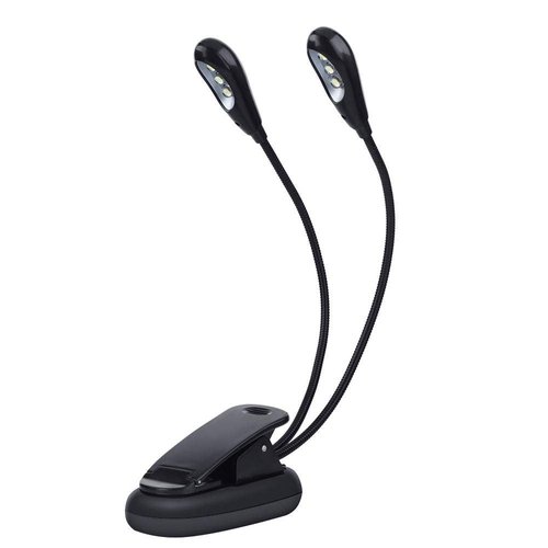 Clip On Music Stand Book Reading Light, Mini Double Adjustable Arms LED Lamp for Music Stand, Night Reading(6 Beads)