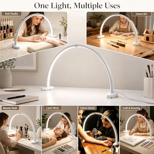 Welltell 23 Inch White Half Moon LED Nail Light with Foldable Height-Adjustable Base
