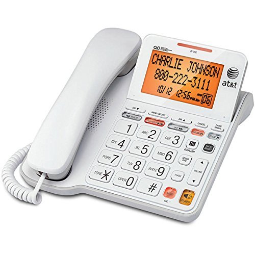 AT&T CL4940 Corded Phone with Digital Answering System, Caller ID, Large Tilt Display, White Desk Phone