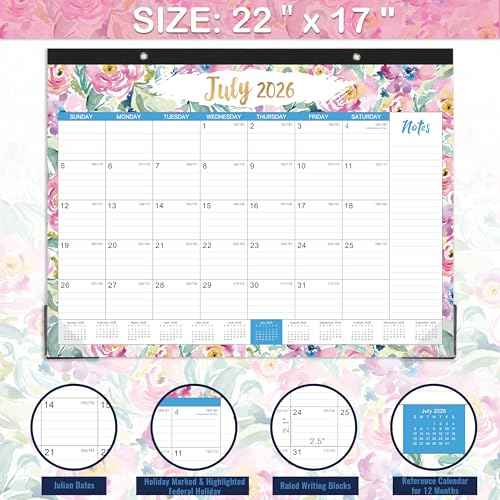2026 Desk Calendar - Jan 2026 - Dec 2026, 12 Months Large Monthly Desk Calendar 2026, 22" x 17", Desk Pad, Large Ruled Blocks, To-do List & Notes, Best Desk/Wall Calendar for Planning and Organizing