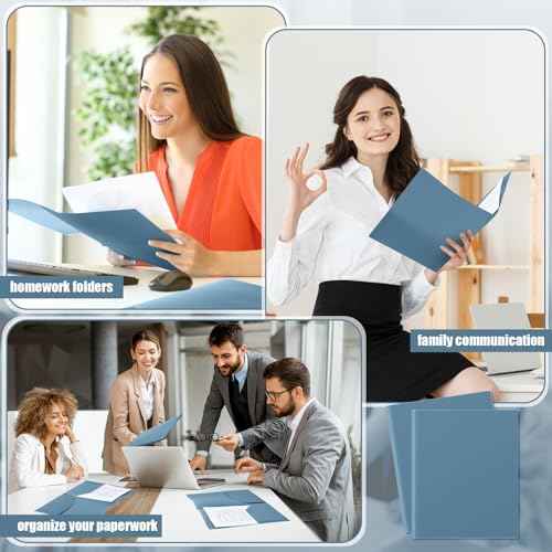 Gueevin 50 Pcs Plastic Folders with Pockets, Back to School Two Pocket Folder Fit Letter Size, Heavy Duty School Business Card Holder for Home Office, 11. 61 x 9. 45 Inches (Blue Gray)