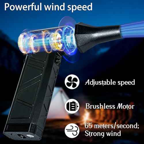 Compressed Air Duster 140000 RPM 8000mAh 21700 Battery 2 in 1 BBQ Blower & Vacuum with LED Light Stepless Speed Control for Keyboard Cleaner Car dust Removal Outdoor Barbecue (Black)