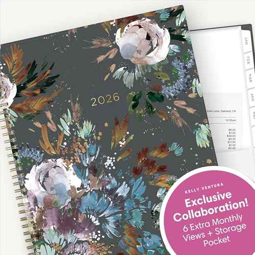 Blue Sky Kelly Ventura 2026 Weekly and Monthly Planner Calendar, January 2026 - December 2026, 8.5" x 11", Flexible Cover, Laminated Tabs, Durable Twin Wire Binding, Storage Pocket, Midnight Garden