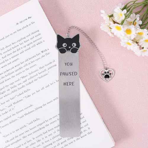 Cat Bookmark, Zinc Alloy Kitten Pet Book Marker for Women Cute Bookmark for Reading Women Bookish Gift for Cat Lovers Funny Animals Book Mark with Heart Pendent for Book Cat Lovers