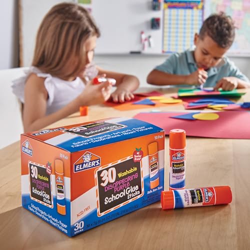 Elmer's Disappearing Purple School Glue Sticks - 30 Pack, 7g, Washable, Safe for Classroom & Crafts