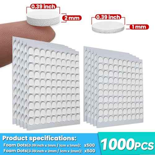 1000Pcs Double Sided Adhesive Foam Dots, 2mm and 1mm Thick Tape for Craft, Card Making, Marked Candles, Scrapbook, Poster and DIY Projects