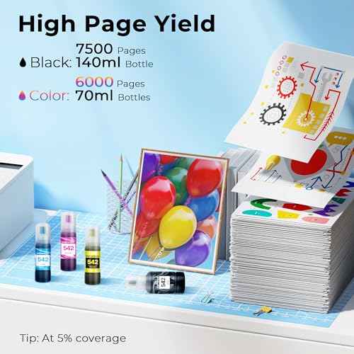 542 Pigment Ink 542 Refill Ink Bottle for Epson 542 Ink Refill Bottles for Ecotank Used for Pro ET-5800 ET-5850 ET-5880 ET-16600 ET-16650 (1 Black,1 Cyan,1 Magenta,1 Yellow,4 Pack)