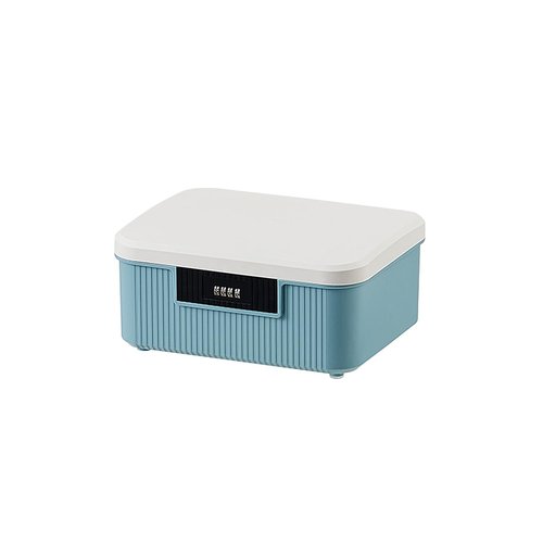 RUIAN Lockable Storage Container Bin, 2.3 Gallon Security Portable Combination Lock Plastic Box, Locked Security Box Suitable for Storing Important Items and Documents (White Blue)