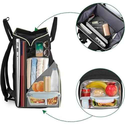 MATEIN Lunch Backpack for Men Women, 17 Inch Large Insulated Cooler Backpack with USB Charging Port, Water Resistant Lunch Box Back Pack Travel Laptop for Men Teacher Work Picnic College Nurse, Black