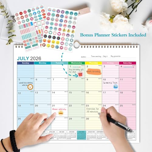 Ougesi 14''x11'' Colorful 18-Month Wall Calendar 2026-2027 Jul-Dec Academic Planner