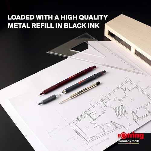 Rotring 600 Ballpoint Pen | Medium Point | Black Ink | All-Metal Body Pen | Dark Stone | Non-Slip Knurled Grip & Hexagonal Barrel | Refillable