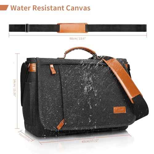 ESTARER Messenger Bag 17.3 Inch, Mens Computer Bag Water-resistant Canvas, Laptop Bag Satchel Briefcase for Teacher/College/Work/Travel, Dark Grey