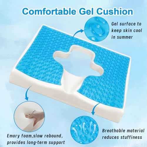 Anti Bedsore Cushion, Breathe Freely Fiber Material Bedsore Cushions for Butt, T Shaped Opening Triangular Slope Design Anti Decubitus Cushion for Elderly, Bedridden, Disabled (Blue)