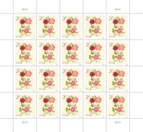 USPS Peonies 3-Cent Definitive Postage Stamps Sheet of 20 - Mail Use