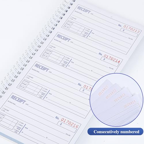 2 Pack Receipt Books with Carbon Copies, 3-Part Carbonless – 100 Sets/Book