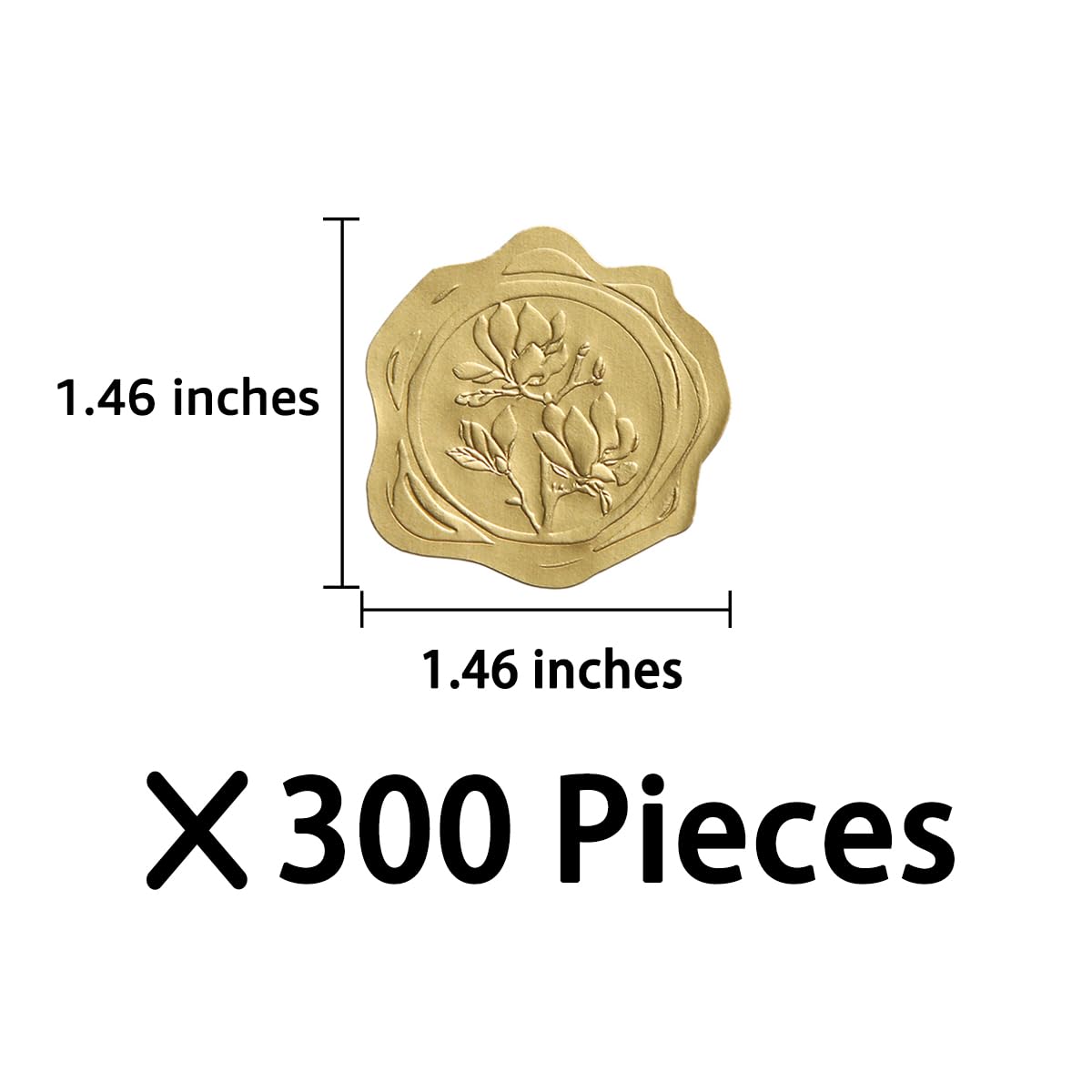300 Pieces Embossed Gold Foil Stickers, Gold Magnolia