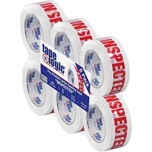 Boxes Fast Tape Logic¢ç Pre-Printed Carton Sealing Tape, Inspected", 2.2 Mil, 2" x 110 yds., Red/White, (Pack of 6)