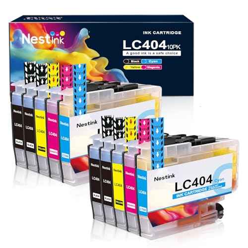 LC404 10 Pack High Yield Compatible Ink Cartridges Replacement for Brother LC 404 LC-404 LC404BK to Use with MFC-J1205W MFC-J1215W (10Pack, 4Black 2Cyan 2Magenta 2Yellow)