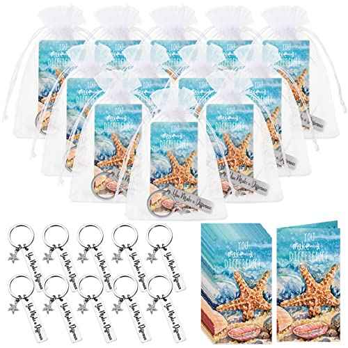 Unittype 180 Pcs Starfish Story Gift Bulk Employee Coworker Appreciation Keychain You Make a Difference Cards with Organza Bags Christmas Thank You Emotional Support Gifts