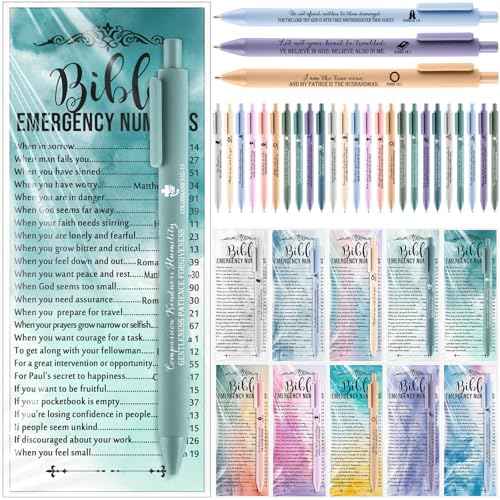 200 Sets Christian Gifts Bulk Bible Emergency Numbers Religious Bookmarks Bible Verse Pens Religious Gifts for Church Sunday School Operation Christmas Bulk Items Christian Party Favors