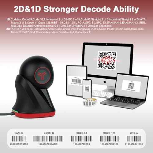 2D QR Hands-Free Barcode Scanner Omnidirectional Automatic Sensing Scanning Barcode Reader 2D Barcode Scanner for Android, iOS, Windows, Mac, USB Wired Barcode Reader with Drop Resistant Dustproof