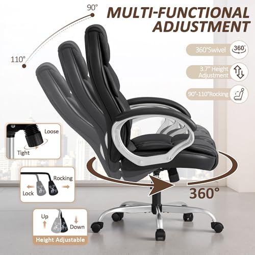 Homall Black Office Chair - High Back Ergonomic PU Leather Swivel Task Chair with Lumbar Support & Padded Armrests