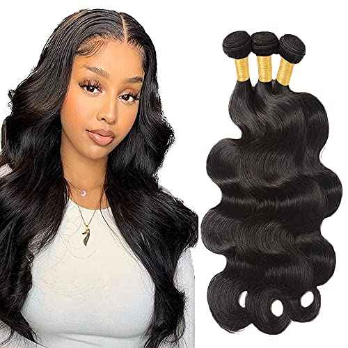 22 22 22 Inch Body Wave Bundles Human Hair Bundles #1B Nature Black Body Wave Bundle Unprocessed Brazilian Virgin Weave Hair 3 Bundle 50 Gram Per Bundle for Woman