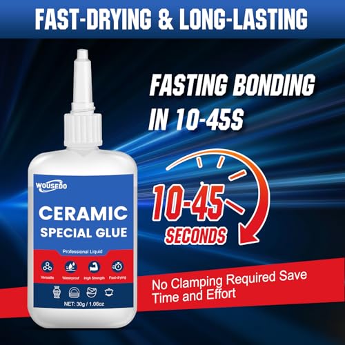 30g Ceramic Glue with Nozzles - Waterproof, Quick-Set Adhesive by WOUSEDO (Ceramic Glue / 30g)