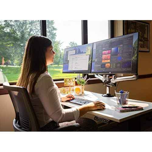 Ergotech Dual Freedom Arm, Includes Two Aluminum Articulating Arms,8.4-17.8 lbs. Weight Capacity per Arm, Suitable for Monitors up to 27'', VESA Compatible 75¡¿75, 100¡¿100,(FDM-PC-G02) -Dual,Metal Gray