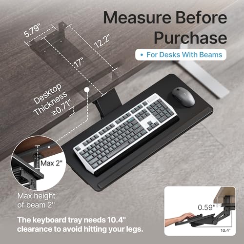 Keyboard Tray Under Desk with Storage Drawer, Height Adjustable Keyboard Tray Slide Out Swivel Tilt, Ergonomic Under Desk Mount Keyboard & Mouse Holder for Gaming Home Office, 25x11'', Black