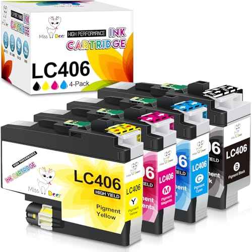Miss Deer LC406 Ink Cartridges 4-Pack, Compatible Replacement for Brother LC 406 XL LC406XL for MFC-J4335DW MFC-J4345DW MFC-J4535DW MFC-J5855DW MFC-J5955DW MFC-J6555DW MFC-J6955DW Printer (BK/C/M/Y)