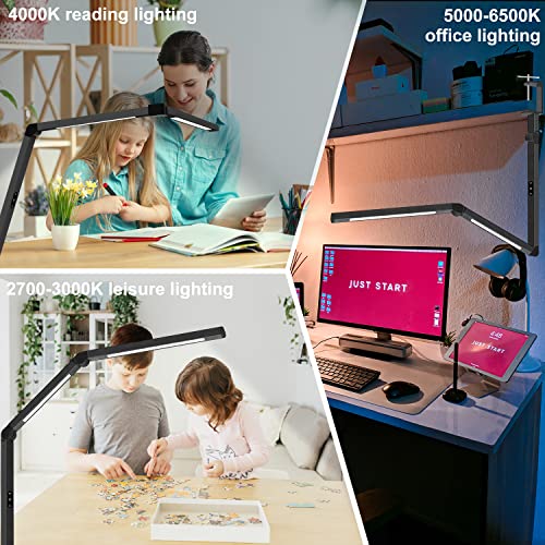 Micomlan Black Touch LED Desk Lamp with Clamp, Dual Light, Adjustable Swing Arm