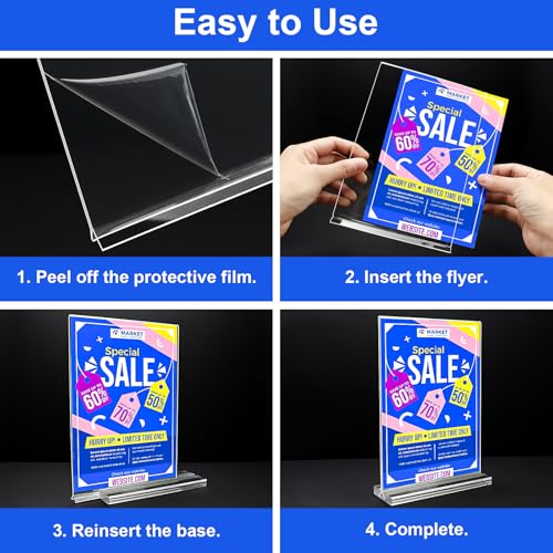 24 Pack 4x6 Acrylic Sign Holders Double-Sided Clear Display Stands for Menus & Flyers