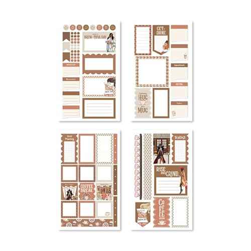 Rongrong Coffee Planner Stickers Book for Planners, Calendars, Journals and Projects ? Premium Quality Hand Drawn Perfect for Caffeine Lovers ? Scrapbook Accessories ? 24 Sheets