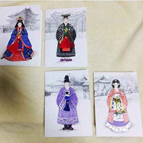 From&to Hanbok 6pcs Korean Royal family Dress Cards Sets korea souvenir Korean Clothes Traditional Greeting Cards Thank you Birthday Wedding Anniversary Invitation New Year Card &Envelope (ft221)