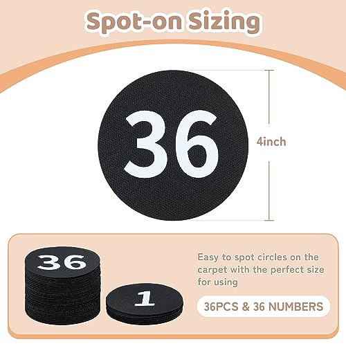 36 Pack Classroom Carpet Floor Markers with Numbers - 4 Inch Sit Dots for Kids & Teachers