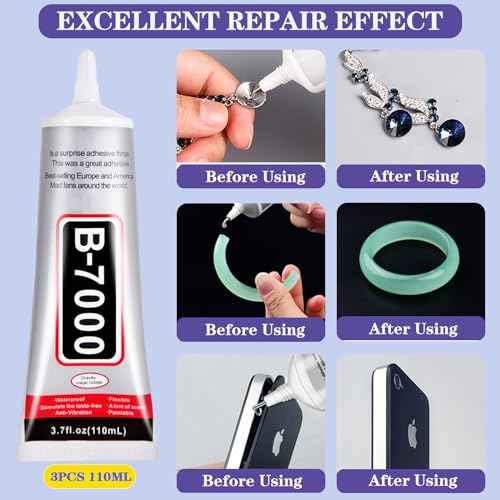 3.7oz B7000 Rhinestone Clear Glue for Jewelry Making, 110 ml Multipurpose Adhesive Jewlery Glue for Fabric, Tumblers, Rhinestones DIY Crafts, Nail Art, Makeup, Shoes, Cell Phones, Tablet, Wood