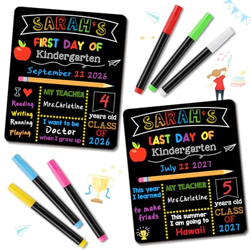 V-Opitos 10x12 Inch Double Sided Reusable School Sign with 6 Pens | Preschool & Kindergarten Photo Props