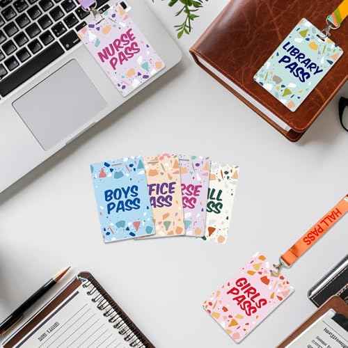 WorldBazaar Terrazzo Tones Hall Pass Lanyards and School Passes Set of 6 Unbreakable Hall School Passes Teacher Supplies for Classroom Passes Bathroom Office Library Nurse Classroom