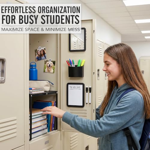 Black Adjustable Locker Shelf Organizer Kit for School Lockers - Durable Steel, Custom Fit, Easy Install