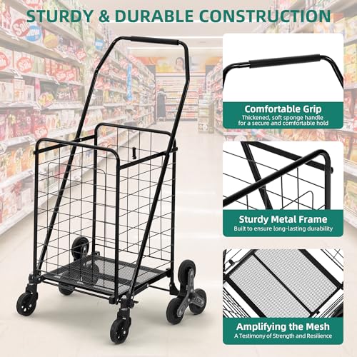 YITAHOME Folding Stair Climber Cart, 360¡Æ Swivel Wheels & Tri-Wheel Design, Heavy Duty Utility Cart for Shopping, Laundry, Travel & Stairs, Ideal for Seniors