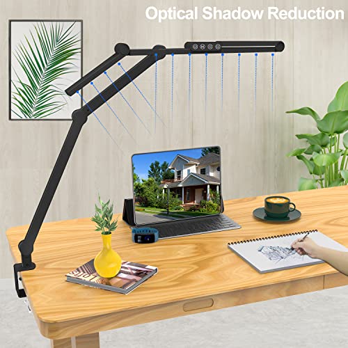 Micomlan Black Clamp Desk Lamp with Auto Dimming & Atmosphere Lighting – Architect LED Office Light, 24W